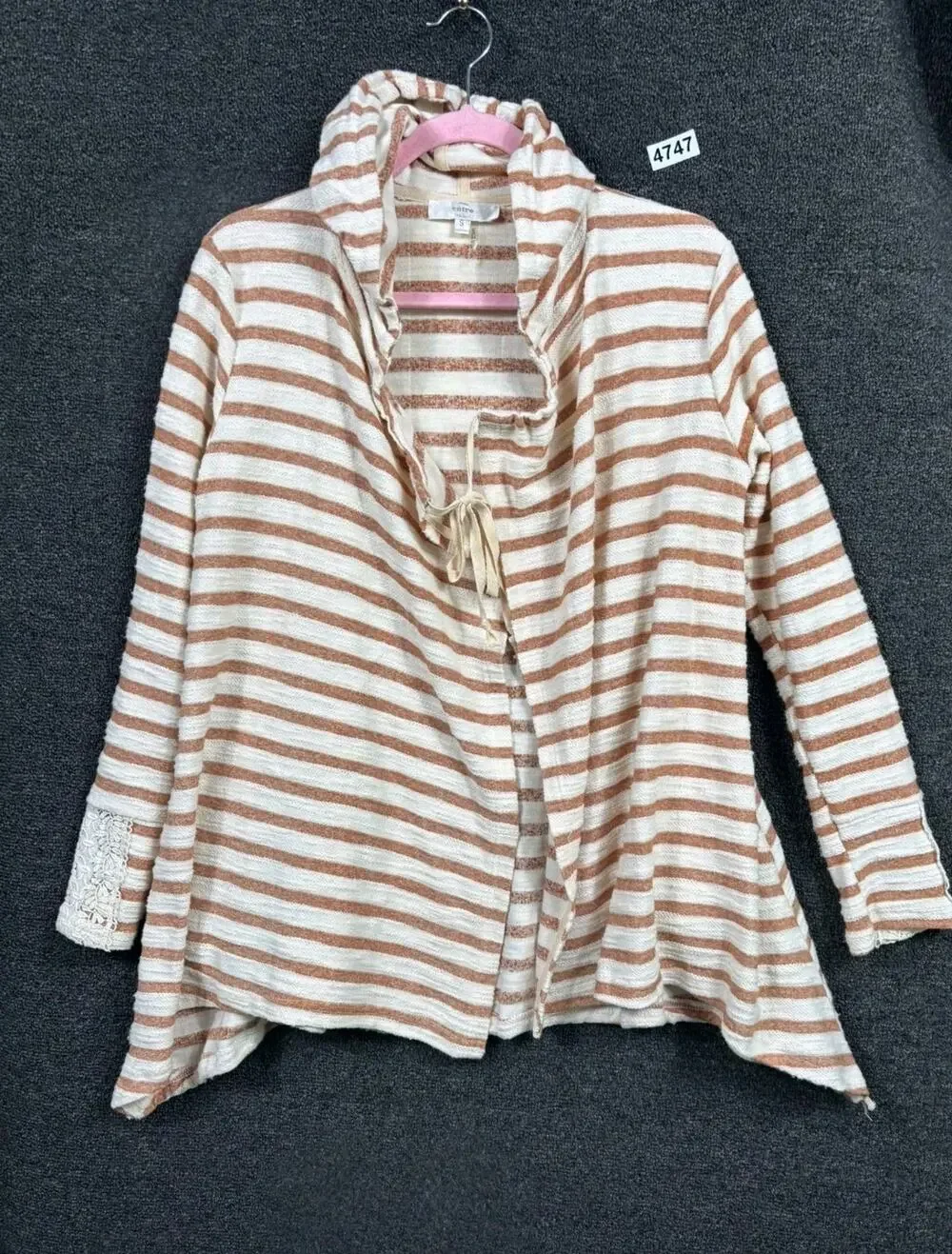 Entro Striped Knit Open Front Cardigan Sweater Womens Size S Ivory Brown